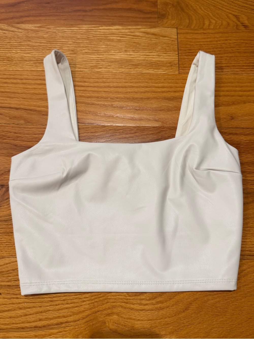 Express faux leather off White Square Crop Tank with Wide Straps